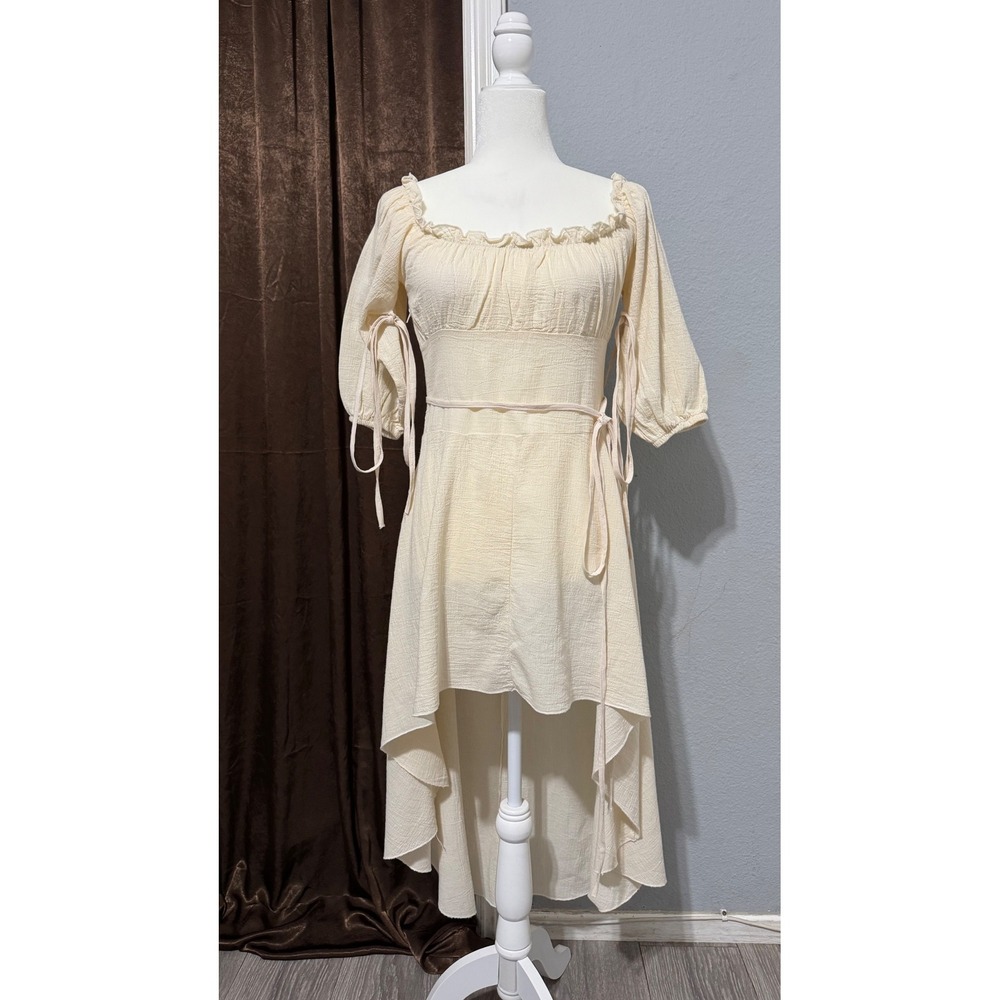 Cottagecore Cream 100% Cotton Dress Size M Gauze High-Low Peasant Renaissan - Picture 2 of 15